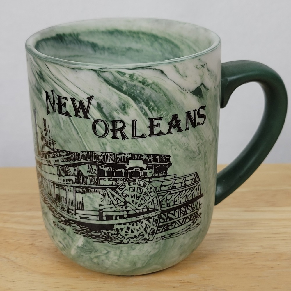 Vintage New Orleans‎ Marbled Green Swirl Souvenir Mug UGN Ceramic Steamboat